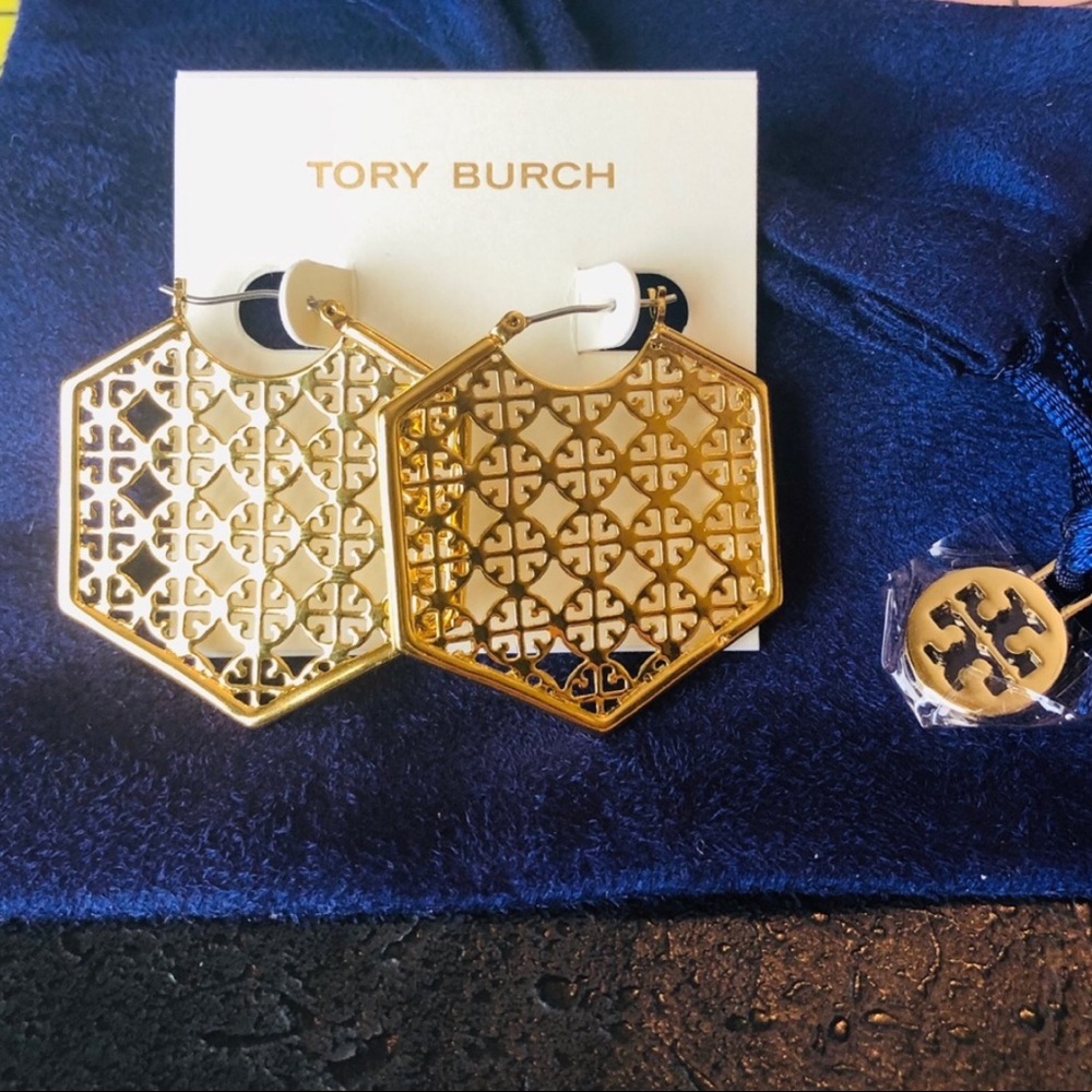 Tory Burch NWOT Perforated Gold Hoop Earrings